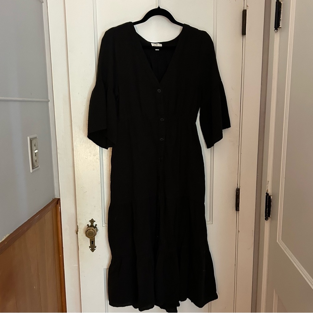 Black Tiered Cotton Gauze Dress by P Cill size Small